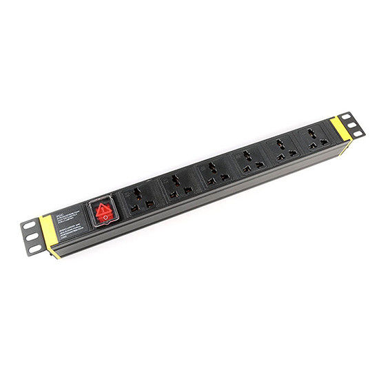 1U Thickness 6 Way Cabinet PDU Power Distribution Unit with Switch 250V 10A Universal